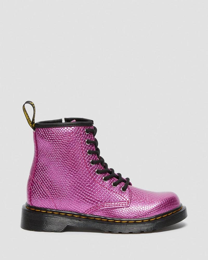 Dr Martens Junior 1460 Reptile Emboss Snørestøvler Børn Lyserød | DK 688QMA